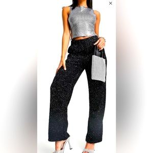 Vero Moda fluffy wide leg pants in black glitter